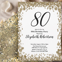 Convite Elegant 80th Birthday Invitation For Her in Gold