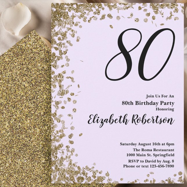 Convite Elegant 80th Birthday Invitation Gold Sequins (Criador carregado)
