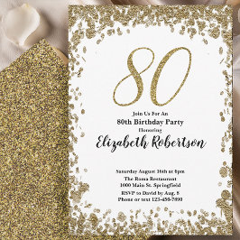 Convite Elegant 80th Birthday Invitation With Gold Sequins