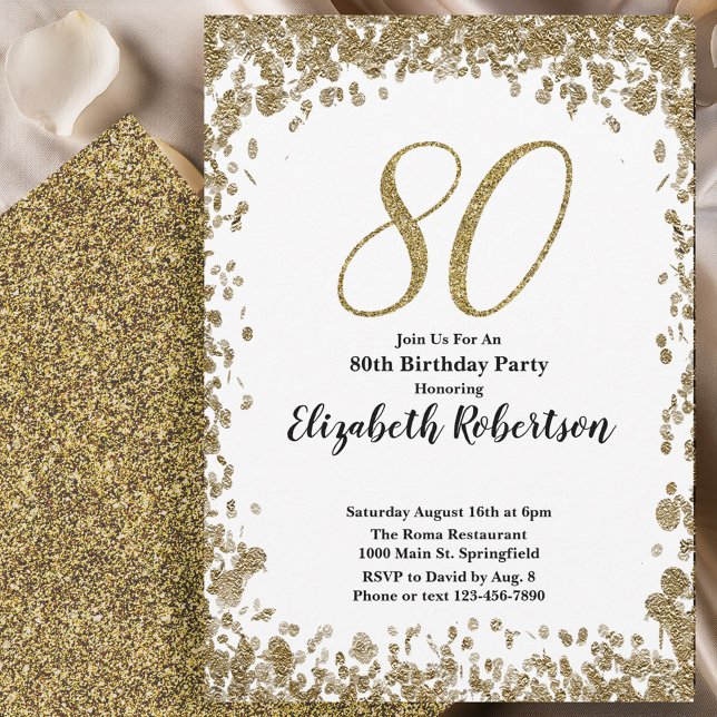 Convite Elegant 80th Birthday Invitation With Gold Sequins (Criador carregado)