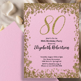 Convite Elegant 80th Birthday Invitation With Gold Sequins