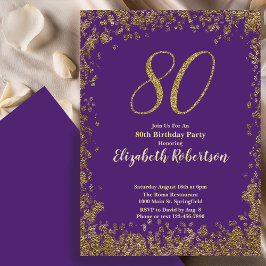 Convite Elegant 80th Purple Birthday Invitation Gold 
