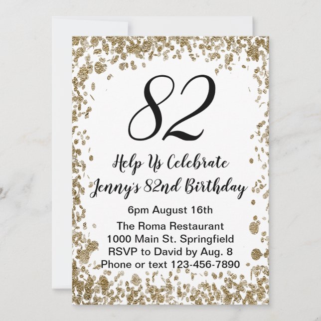 Convite Elegant 82nd Birthday Invitation For Her in Gold (Frente)