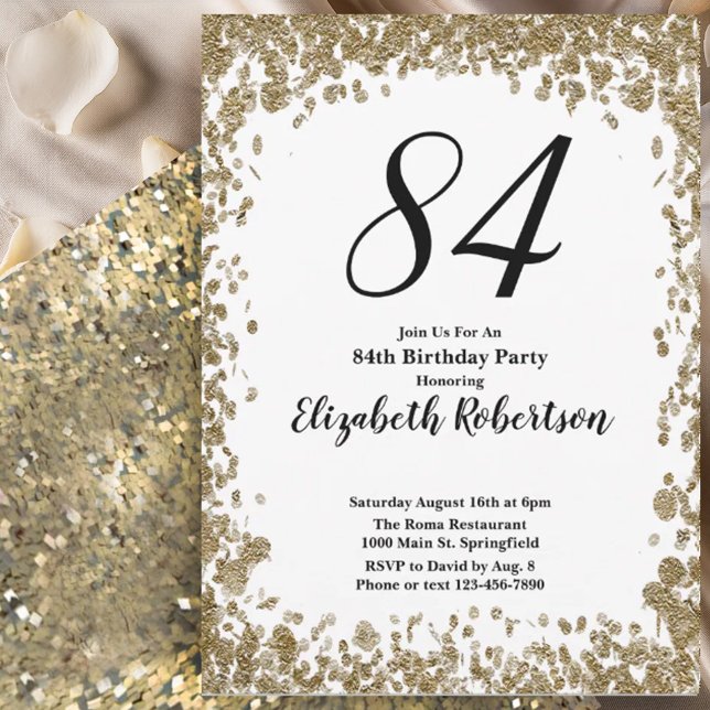 Convite Elegant 84th Birthday Invitation For Her in Gold (Criador carregado)