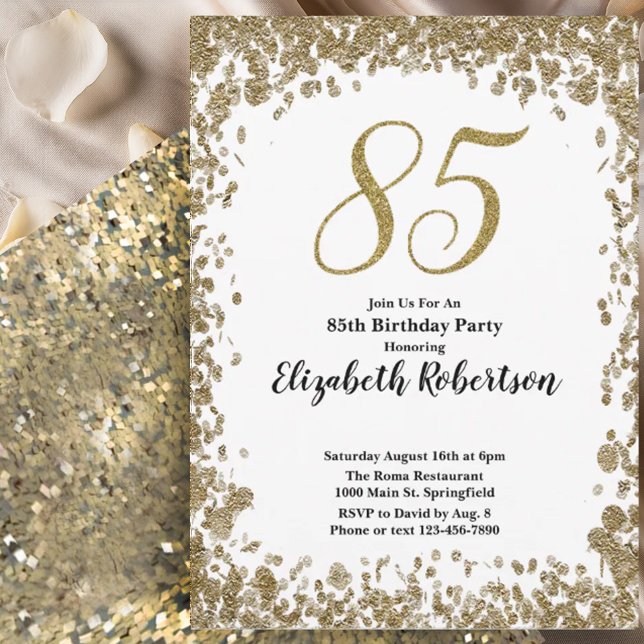 Convite Elegant 85th Birthday Invitation For Her in Gold (Criador carregado)