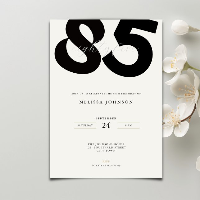 Convite Elegant 85th Birthday Invitation - Minimal Style (Criador carregado)