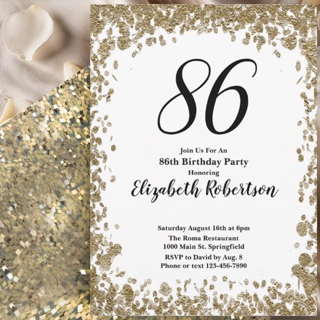 Convite Elegant 86th Birthday Invitation For Her in Gold (Criador carregado)