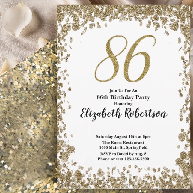 Convite Elegant 86th Birthday Invitation For Her in Gold (Criador carregado)