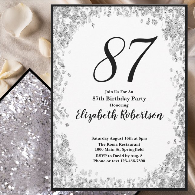 Convite Elegant 87th Birthday Invitation For Her in Silver (Criador carregado)