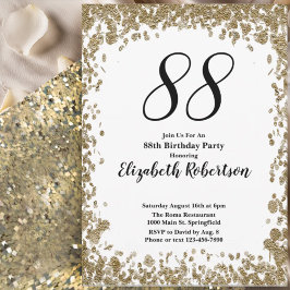 Convite Elegant 88th Birthday Invitation For Her in Gold
