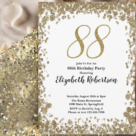 Convite Elegant 88th Birthday Invitation For Her in Gold