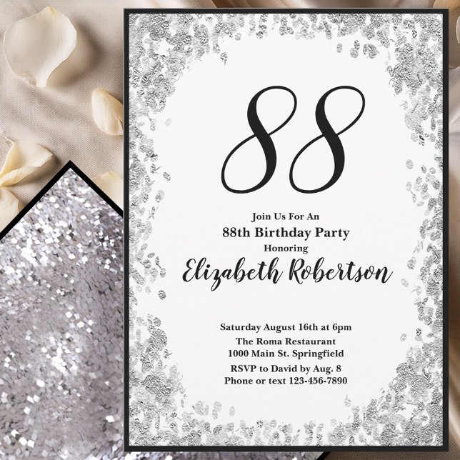 Convite Elegant 88th Birthday Invitation For Her in Silver (Criador carregado)