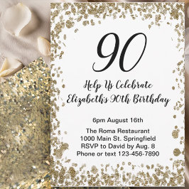 Convite Elegant 90th Birthday Invitation Black and Gold 