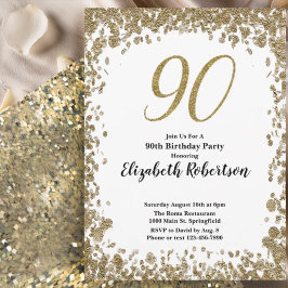 Convite Elegant 90th Birthday Invitation For Her in Gold
