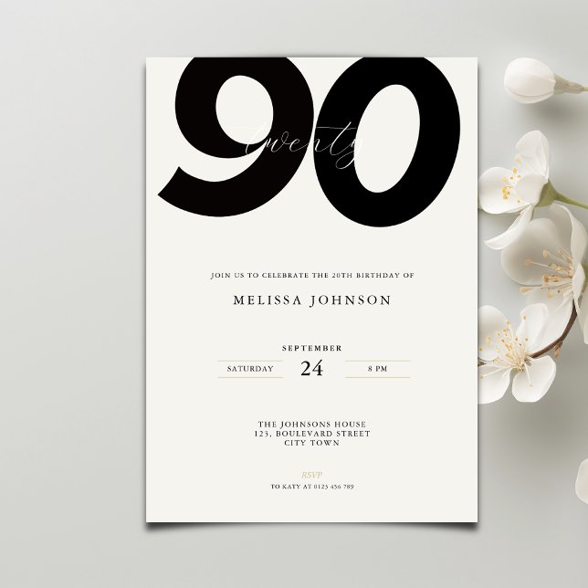 Convite Elegant 90th Birthday Invitation - Minimal Style (Criador carregado)