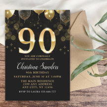 Elegant 90th Birthday Invitation with Gold Glitter