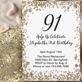 Convite Elegant 91st Birthday Invitation Black and Gold 