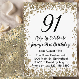 Convite Elegant 91st Birthday Invitation For Her in Gold