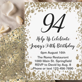 Convite Elegant 94th Birthday Invitation For Her in Gold