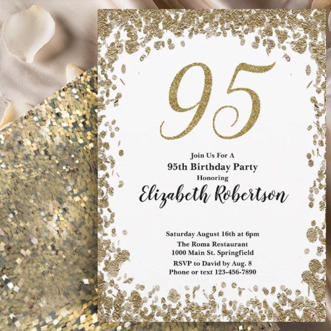 Convite Elegant 95th Birthday Invitation For Her in Gold (Criador carregado)