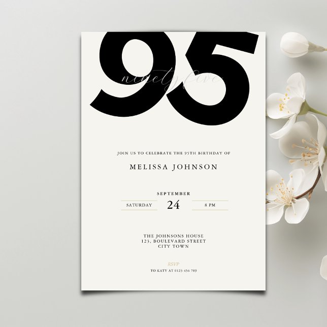Convite Elegant 95th Birthday Invitation - Minimal Style (Criador carregado)
