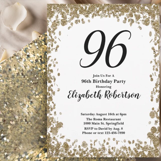 Convite Elegant 96th Birthday Invitation For Her in Gold (Criador carregado)