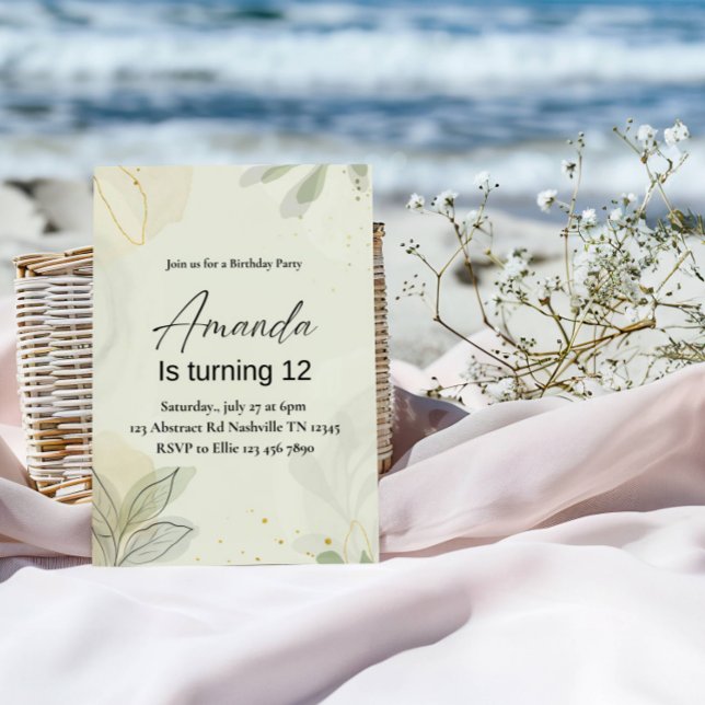 Convite Elegant Abstract Leaves Girl Birthday Party (Criador carregado)