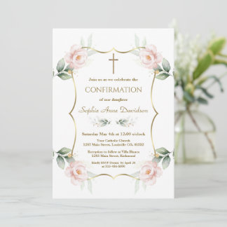 Convite Elegant Airy Greenery Pink Floral Confirmation
