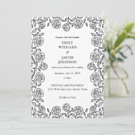 Convite Elegant All in One Floral Black & White Wedding