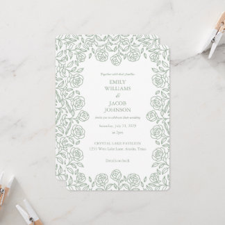 Convite Elegant All in One Floral Sage & White Wedding