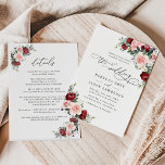 Convite Elegant All In One Watercolor Floral Wedding<br><div class="desc">This elegant Romantic Blooms collection features watercolor burgundy and blush florals with greenery leaves paired with a classy serif & delicate sans font in black,  with an option to include additional details on the back. Matching items available.</div>