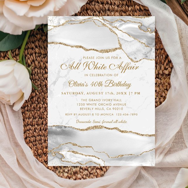 Convite Elegant All White Affair Birthday Party (Elegant All white Affair Birthday party invitation)