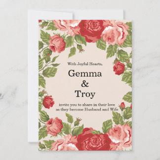 Convite Elegant and romantic,  red roses  wedding