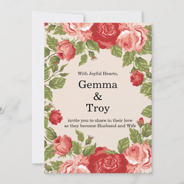 Convite Elegant and romantic,  red roses  wedding (Frente)