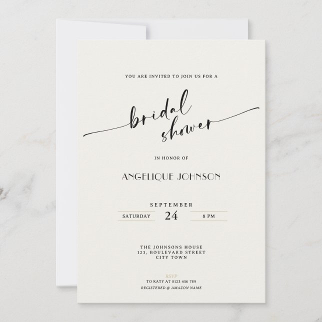 Convite Elegant and Simple - Minimalist Bridal Shower (Frente)