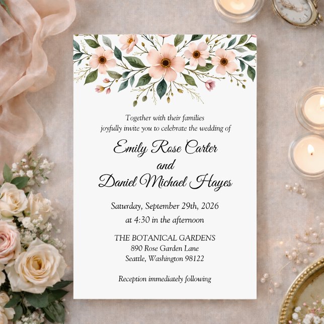 Convite Elegant Anemone Wildflower Botanical Wedding  (Criador carregado)