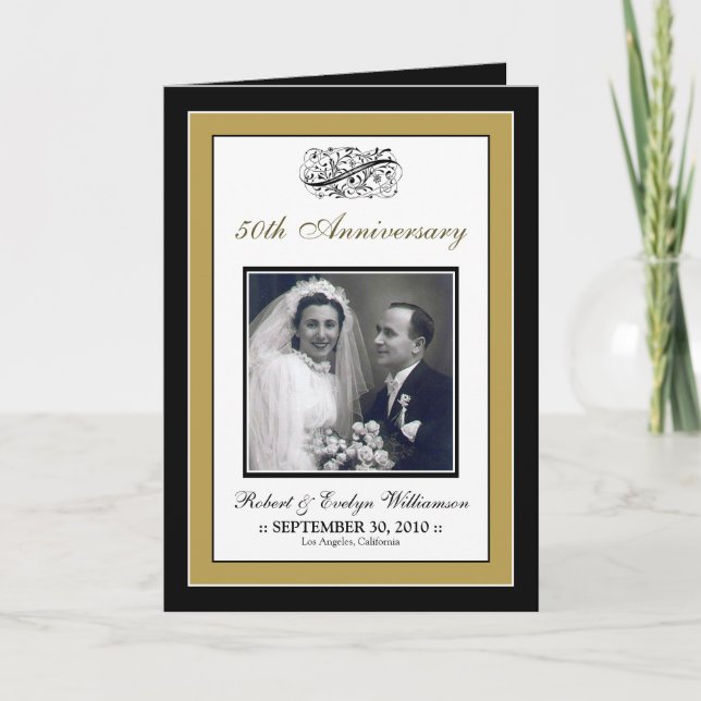 Convite Elegant Anniversary Party Custom Card (gold) (Frente)