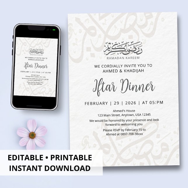 Convite Elegant Arabic Calligraphy Ramadan Iftar Dinner (Criador carregado)