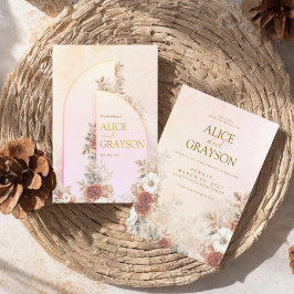 Convite Elegant Arch Boho Floral Pink Modern Wedding 