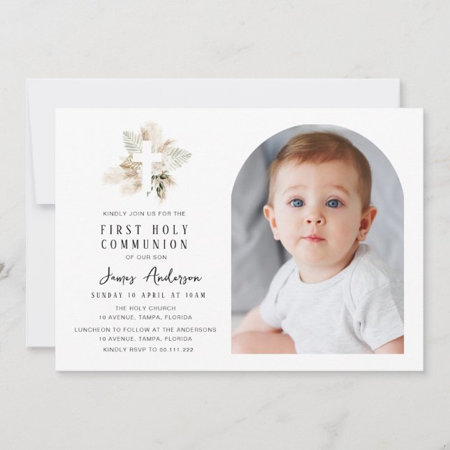 Convite Elegant arch photo first holy communion invitation (Frente)