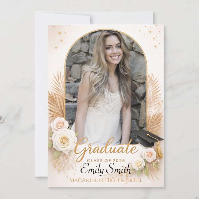 Convite Elegant Arch Photo Graduation Announcement (Frente)
