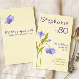 Convite Elegant Art Deco Floral Lavender 80th Birthday 