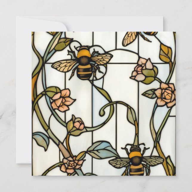 Convite Elegant art nouveau botanical  bee stain glass (Frente)