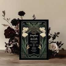 Elegant Art Nouveau Dark Floral Wedding Invitation