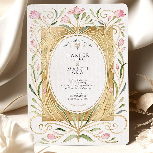 Convite Elegant Art Nouveau Freesias Wedding Invite (Criador carregado)