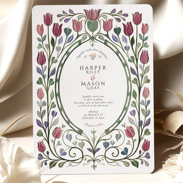 Convite Elegant Art Nouveau Tulip Floral Wedding (Criador carregado)