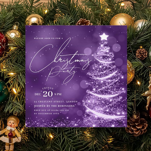 Convite ELEGANT Árvore de Natal Roxa de Natal Festa de Inv (ELEGANT Purple Winter Christmas Tree Party Invitation)