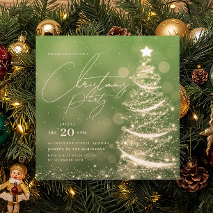 Convite ELEGANT Árvore de Natal Verde Dourada de Inverno F