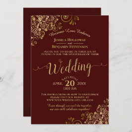 Convite Elegant Auburn & Gold Virtual Wedding Livestream
