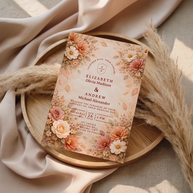Convite Elegant Autumn Flower Wedding (Criador carregado)